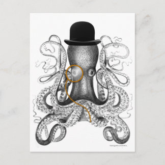 Octopus Monocle Bowler Pet Curiositeit Briefkaart