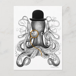 Octopus Monocle Bowler Pet Curiositeit Briefkaart