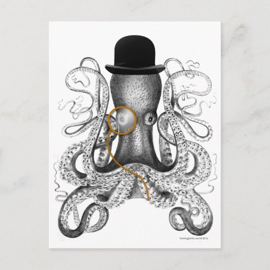 Octopus Monocle Bowler Pet Curiositeit Briefkaart (Voorkant)