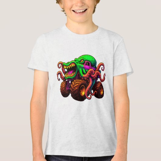 Octopus Monster Truck Tri-Blend Shirt (Voorkant)
