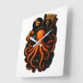 Octopus Muziekklok – Steampunk Art Decor met Vierkante Klok (Hoek)