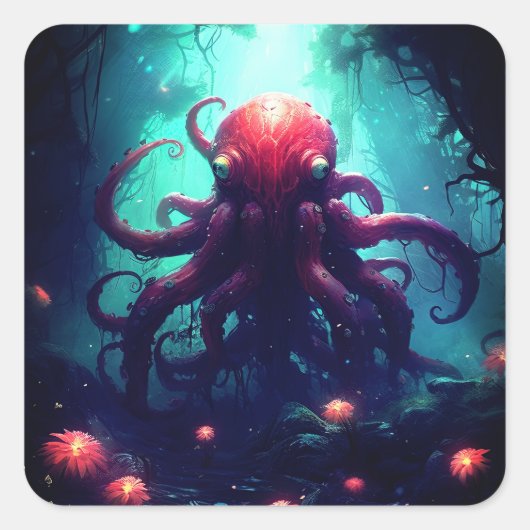 Octopus Mythische nautische onder het Zee Creature Vierkante Sticker (Voorkant)