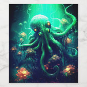 Octopus Mythische nautische onder het Zee Creature Wijn Etiket (Enkel label)