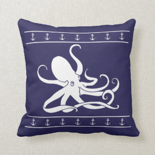 Octopus Nautical Anchor navy Blue Sierkussen