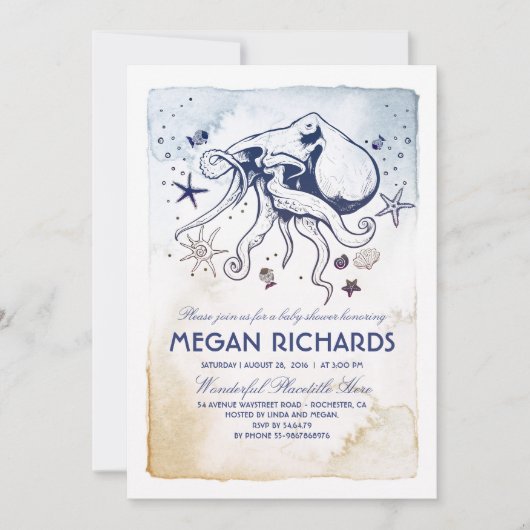 Octopus Nautical Beach Baby shower Kaart (Voorkant)