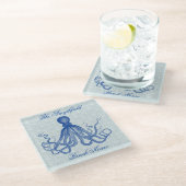 Octopus Nautical Beach House Blue Anchors Glazen Onderzetter (Schuin)