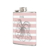 octopus Nautical Pink Stripes Monogram Heupfles (Links)
