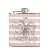 octopus Nautical Pink Stripes Monogram Heupfles (Voorkant)