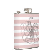 octopus Nautical Pink Stripes Monogram Heupfles (Rechts)