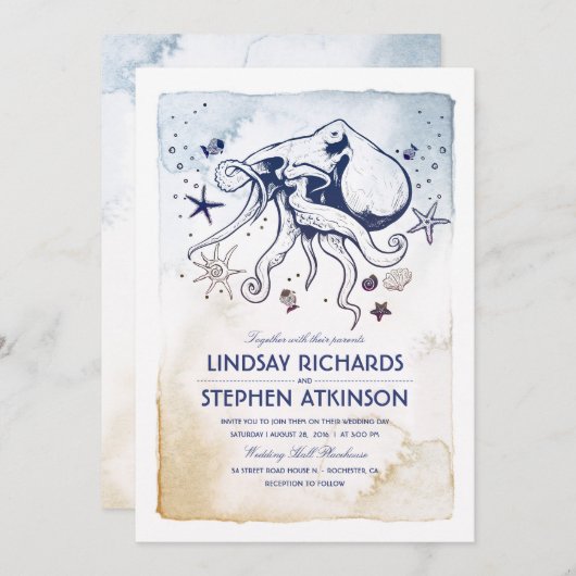 Octopus - Nautisch - onder het Zee huwelijk Kaart (Voorkant / Achterkant)