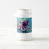 Octopus Nautisch Strand Kust gepersonaliseerd Bierpul (Voorkant links)