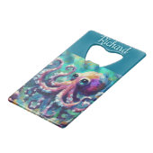 Octopus Nautisch Strand Kust gepersonaliseerd Creditkaart Flessenopener (Voorkant Gekanteld)