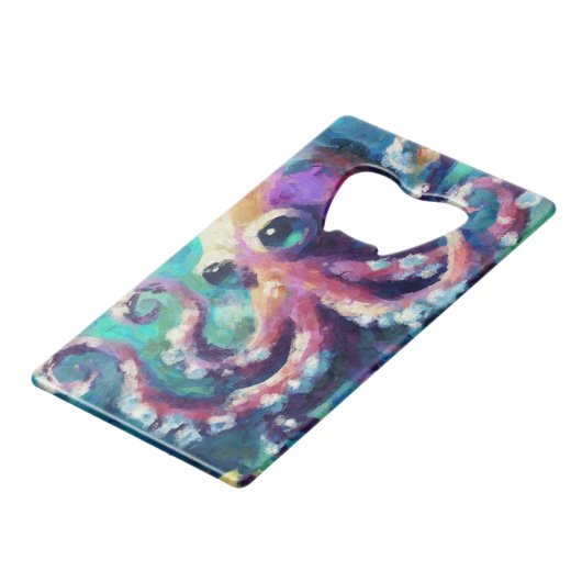 Octopus Nautisch Strand Kust gepersonaliseerd Creditkaart Flessenopener (Achterkant Gekanteld)