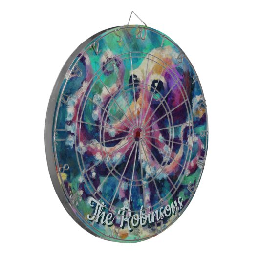 Octopus Nautisch Strand Kust gepersonaliseerd Dartbord (Voorkant Links)