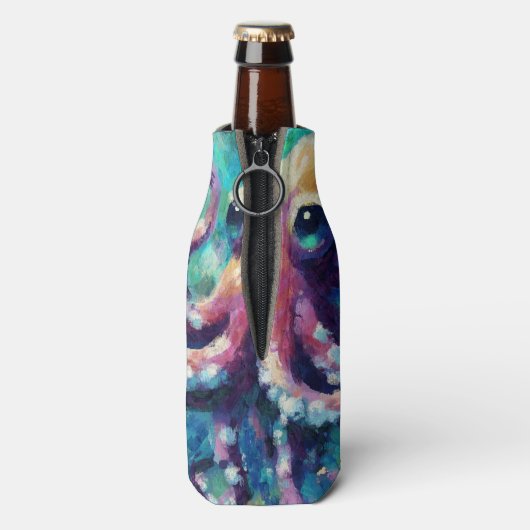 Octopus Nautisch Strand Kust gepersonaliseerd Flesjeskoeler (Fles Achterkant)