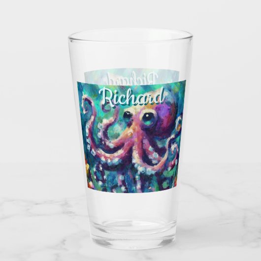 Octopus Nautisch Strand Kust gepersonaliseerd Glas (Achterkant)