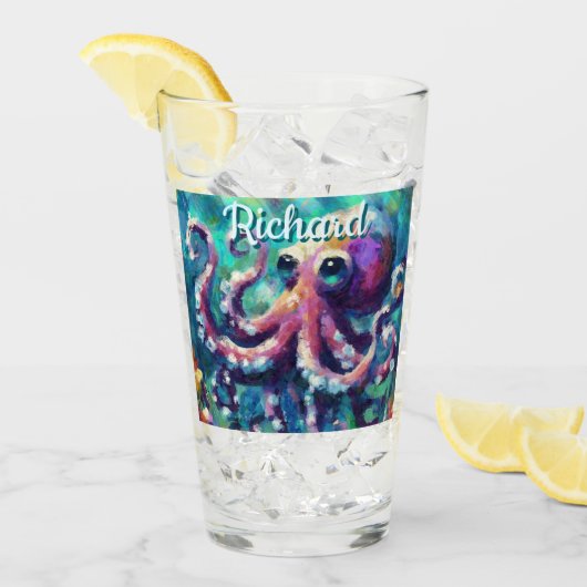 Octopus Nautisch Strand Kust gepersonaliseerd Glas (Voorkant ijs)