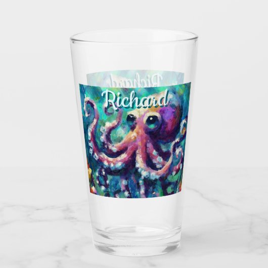 Octopus Nautisch Strand Kust gepersonaliseerd Glas (Voorkant)