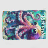 Octopus Nautisch Strand Kust gepersonaliseerd Golfhanddoek (Horizontaal)