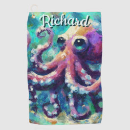 Octopus Nautisch Strand Kust gepersonaliseerd Golfhanddoek