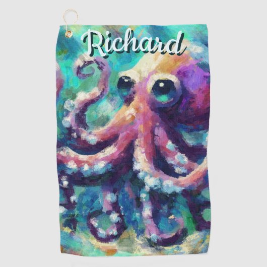 Octopus Nautisch Strand Kust gepersonaliseerd Golfhanddoek (Voorkant)