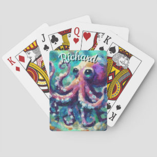Octopus Nautisch Strand Kust gepersonaliseerd Pokerkaarten