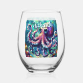 Octopus Nautisch Strand Kust gepersonaliseerd Wijnglas Zonder Voet (Achterkant)