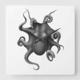 "OCTOPUS" NAUTISCHE ACRYLIC WALLCLOCK VIERKANTE KLOK