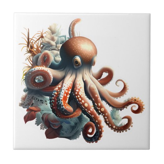 Octopus nautische mariene zee creatures chic tegeltje (Voorkant)
