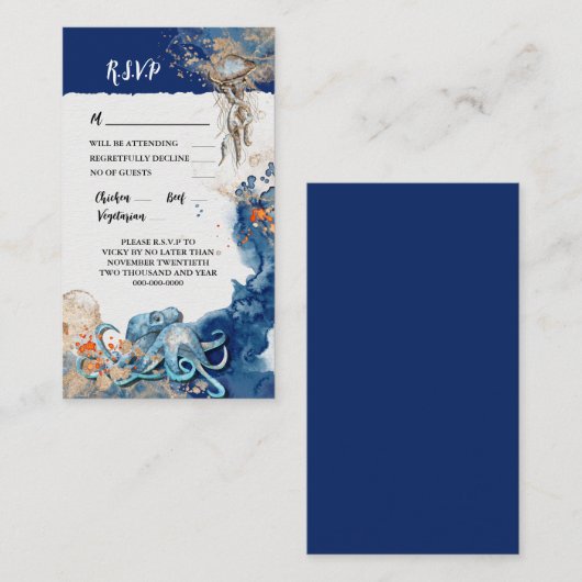 Octopus nautische marine oranje strand bruiloft RS Advieskaart (Voorkant / Achterkant)