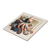 Octopus nautische marine zee gouden sinaasappel gl tegeltje (Zijkant)