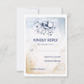 Octopus Nautische Navy Waterverven Wedding RSVP Kaartje (Voorkant)