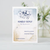 Octopus Nautische Navy Waterverven Wedding RSVP Kaartje (Staand voorkant)