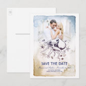 Octopus Nautische Waterverven Foto Sla de Datum op Aankondigingskaart (Voorkant / Achterkant)