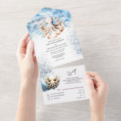 Octopus oceaan golven blauw wit strand kust zee all in one uitnodiging (Afscheurbaar)