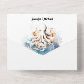 Octopus oceaan golven blauw wit strand kust zee all in one uitnodiging (Achterkant)