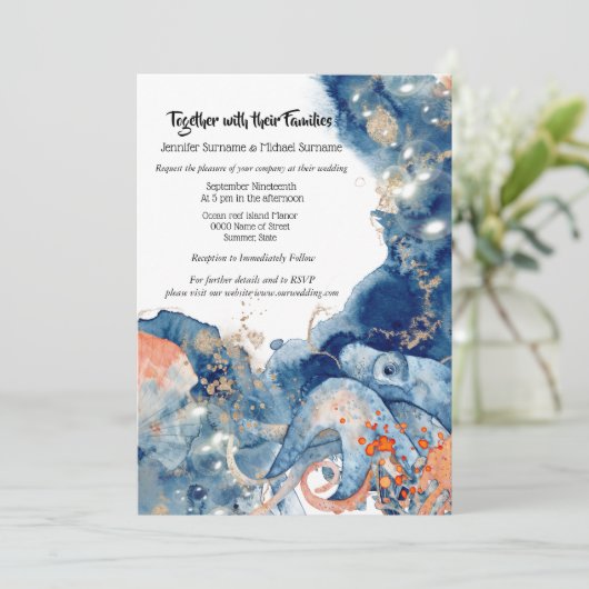 Octopus oceaan marine sinaasappel splash strand br kaart (Staand voorkant)