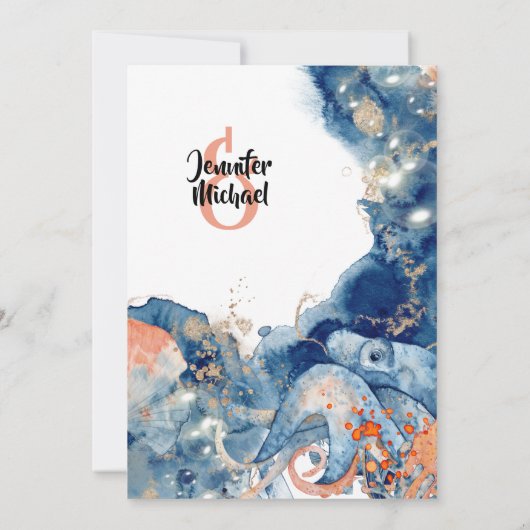 Octopus oceaan marine sinaasappel splash strand br kaart (Achterkant)