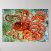 Octopus Ocean Vintage Poster (Voorkant)