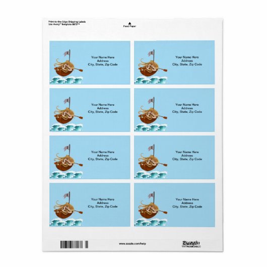 Octopus Ocean Waves Boat Labels (Full Sheet)