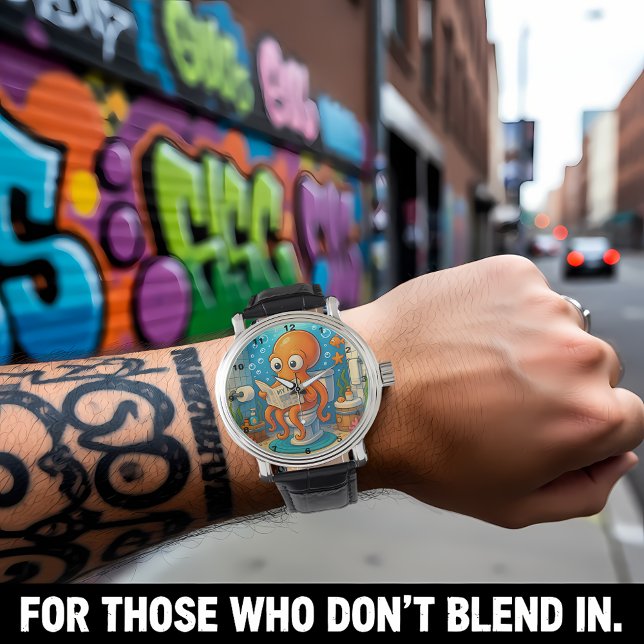 Octopus on Toilet Humorous Funny Bathroom Setting Horloge (Creator heeft geüpload)