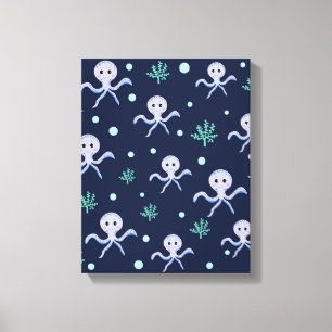 Octopus onder de zee kinderpatroon canvas afdruk