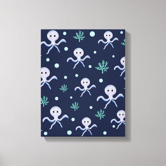 Octopus onder de zee kinderpatroon canvas afdruk (Voorkant)