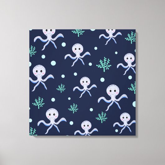 Octopus onder de zee kinderpatroon canvas afdruk (Voorkant)