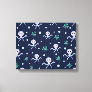 Octopus onder de zee kinderpatroon canvas afdruk