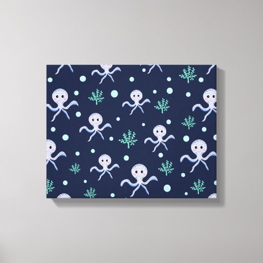 Octopus onder de zee kinderpatroon canvas afdruk (Voorkant)