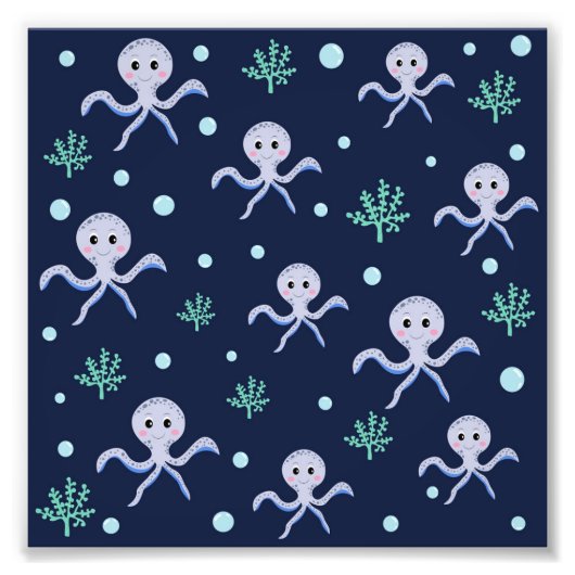 Octopus onder de zee kinderpatroon foto afdruk (Voorkant)