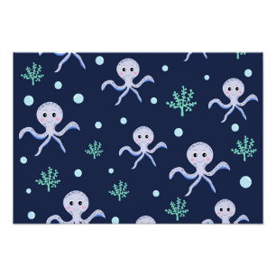 Octopus onder de zee kinderpatroon foto afdruk