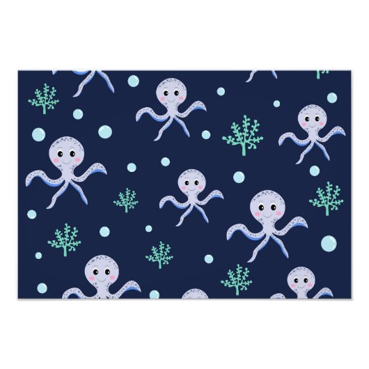 Octopus onder de zee kinderpatroon foto afdruk (Voorkant)