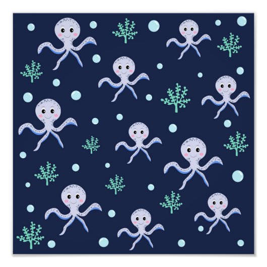 Octopus onder de zee kinderpatroon foto afdruk (Voorkant)